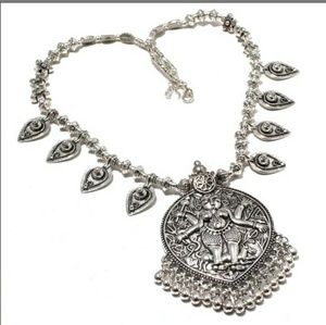 New Oversized Silver Tribal Statement Necklace.